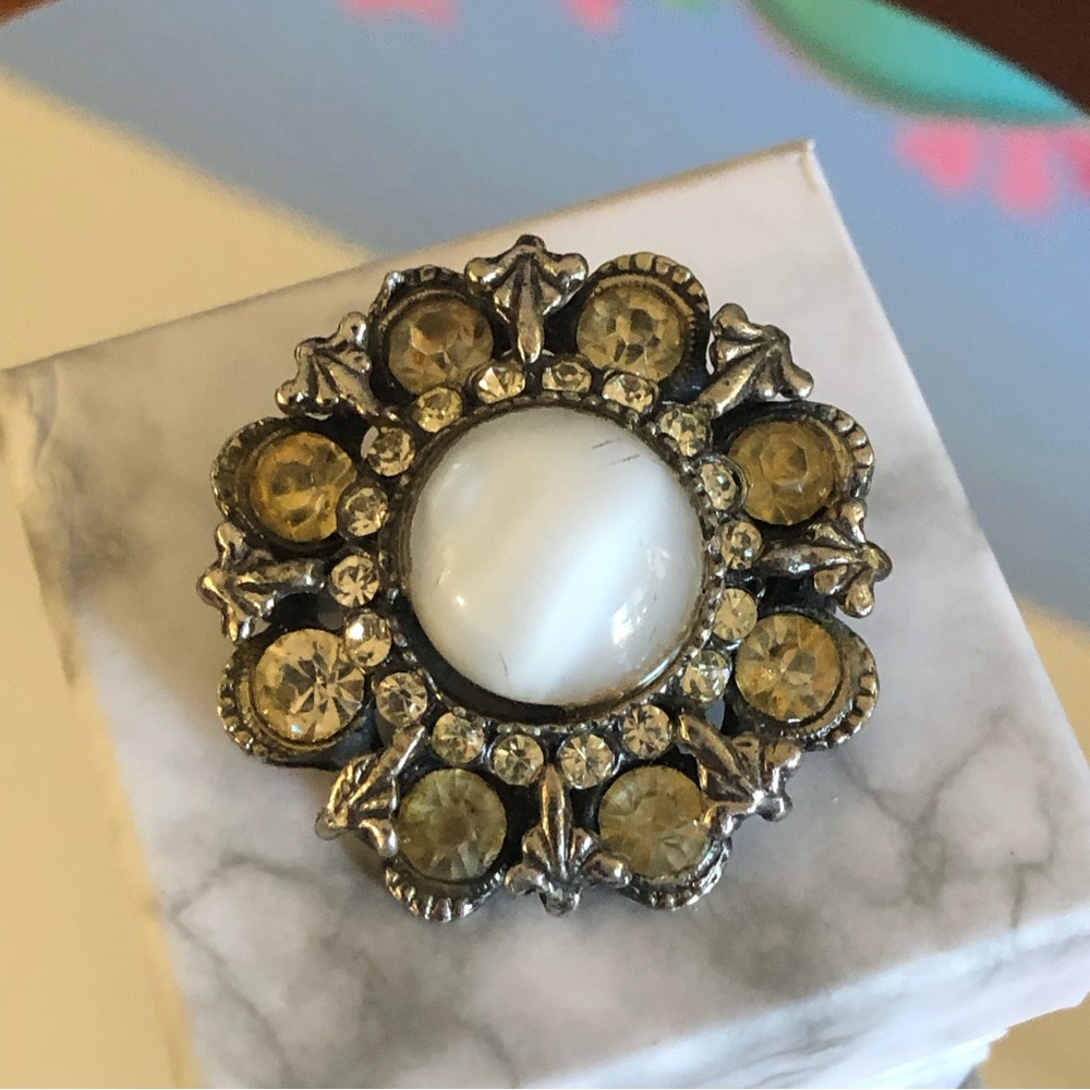 Vintage LIDZ Brothers NY citrine and moon stone brooch